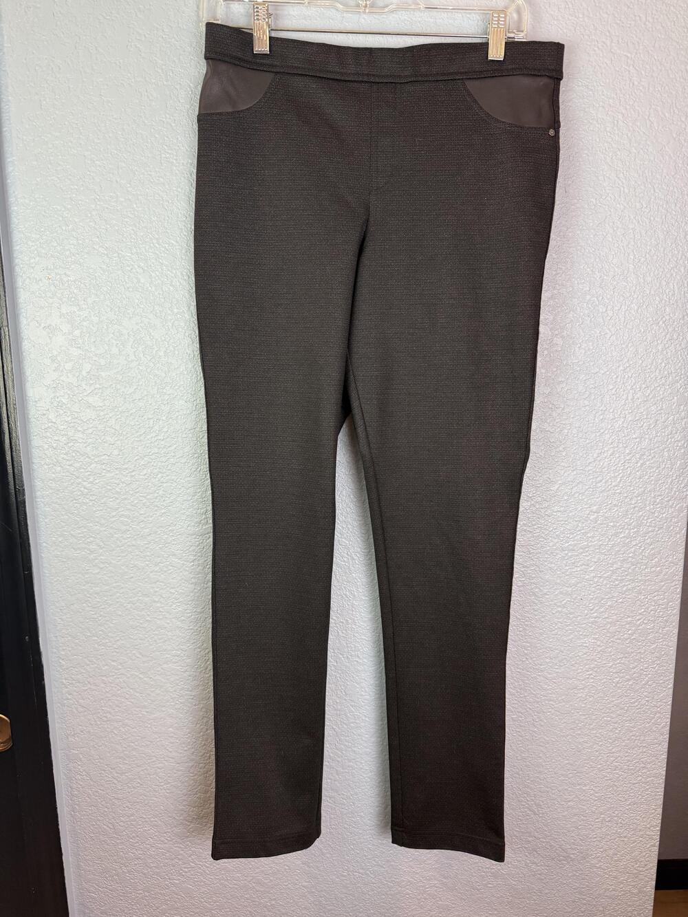 DKNY Jeans Pants Womens Medium Black Faux Leather Trim Stretch Pull On Casual